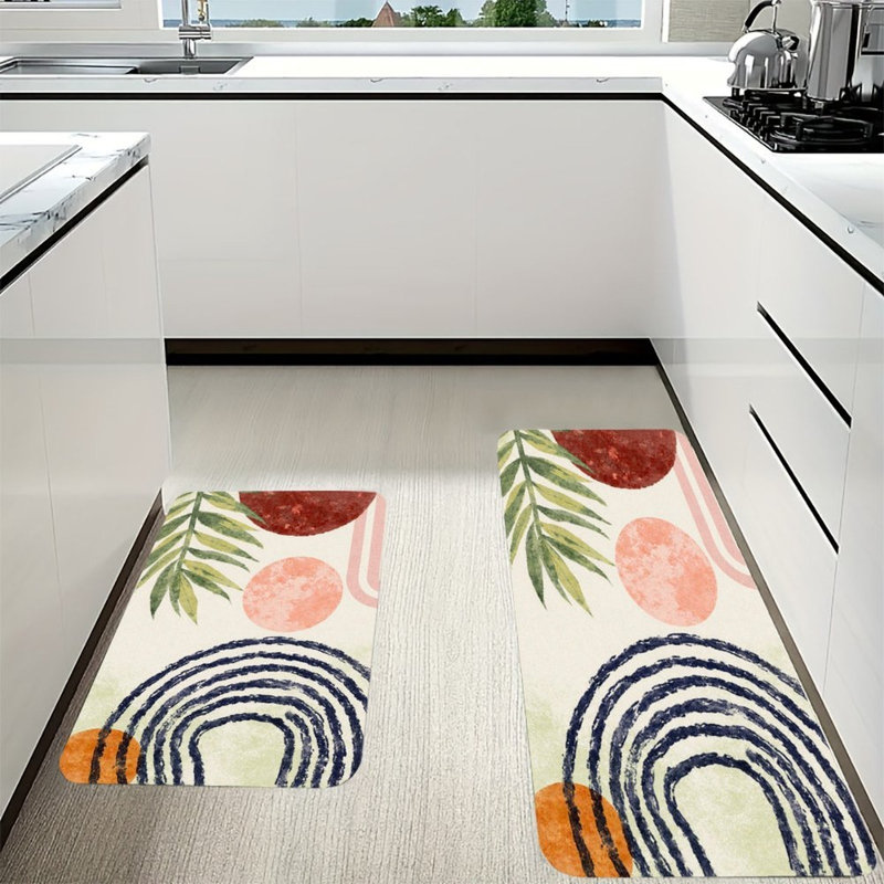 Tapis de cuisine antidérapant Tropical Botanical, 2 pièces, Formes géométriques vertes