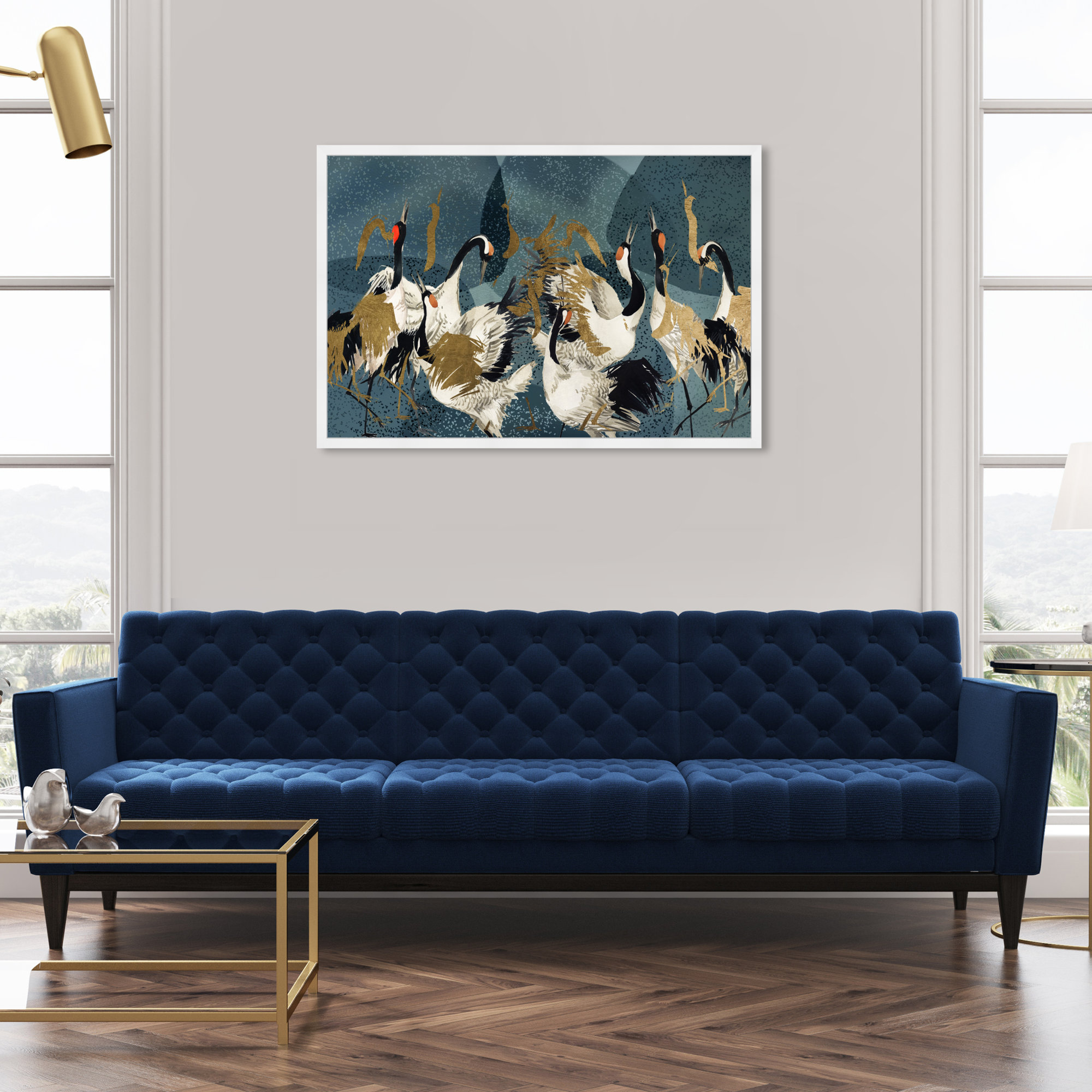 Crane Love by Oliver Gal, 32" H x 47" W, White Framed