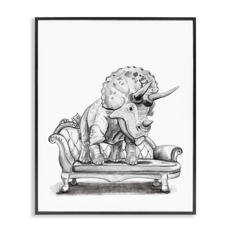 «Triceratops Lounging on Couch», art de la giclée encadrée, design par Rachel Nieman, H 30 po x l 24 po