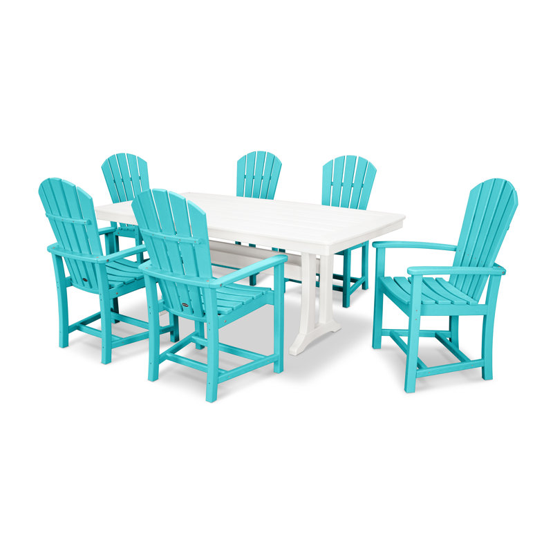 POLYWOOD Palm Coast 7-Piece Dining Set with Trestle Legs, Aruba/White