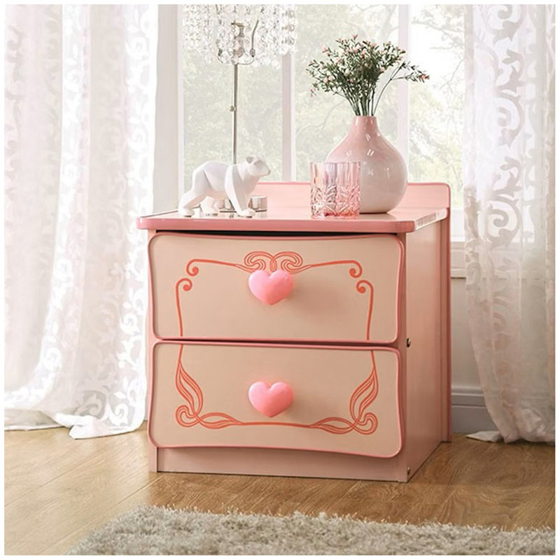 Wooden 2 Drawers Nightstand in Pink Finish