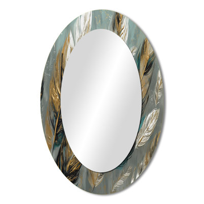 Gold Feather Extravaganza I - Large Oval Wall Mirror On Metal