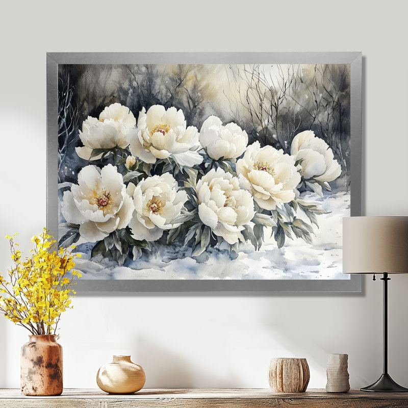Isabelly - Floral Oversized Canvas Prints, Single Picture Framed Print, Silver, 30" H x 40" W