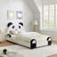 Lit simple mignon en forme de panda avec bords rembourrés de sécurité, structure de lit pour tout-petits en bois massif pour enfants, tissu en velours