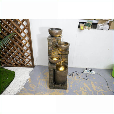 Fountains (Fuente, Jardín, Exterior) | 38.2"H Outdoor LED Fountain for Garden Patio | Resin | Walnut Brown