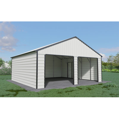 Double garage en métal avec porte d'entrée latérale