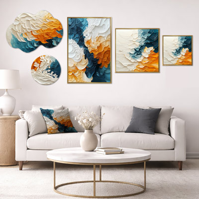 Vague de sable Biomorphism VI - Grand ensemble d'art mural abstrait, toile et métal sur 5 (100 po x 40 po)
