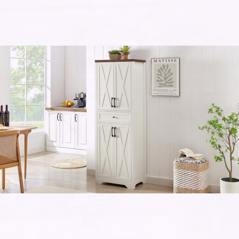 Buffet de salon 68 "de haut, Blanc/noyer