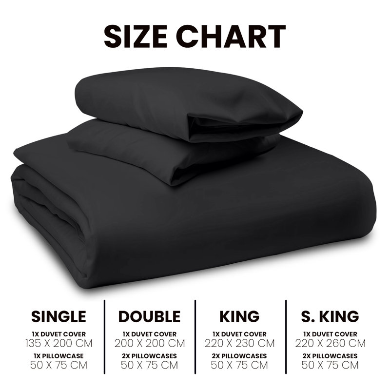 Microfiber Plain Dyed Duvet Cover Set with Pillowcases | Durable & Breathable Bedding for Comfort & Style, Black
