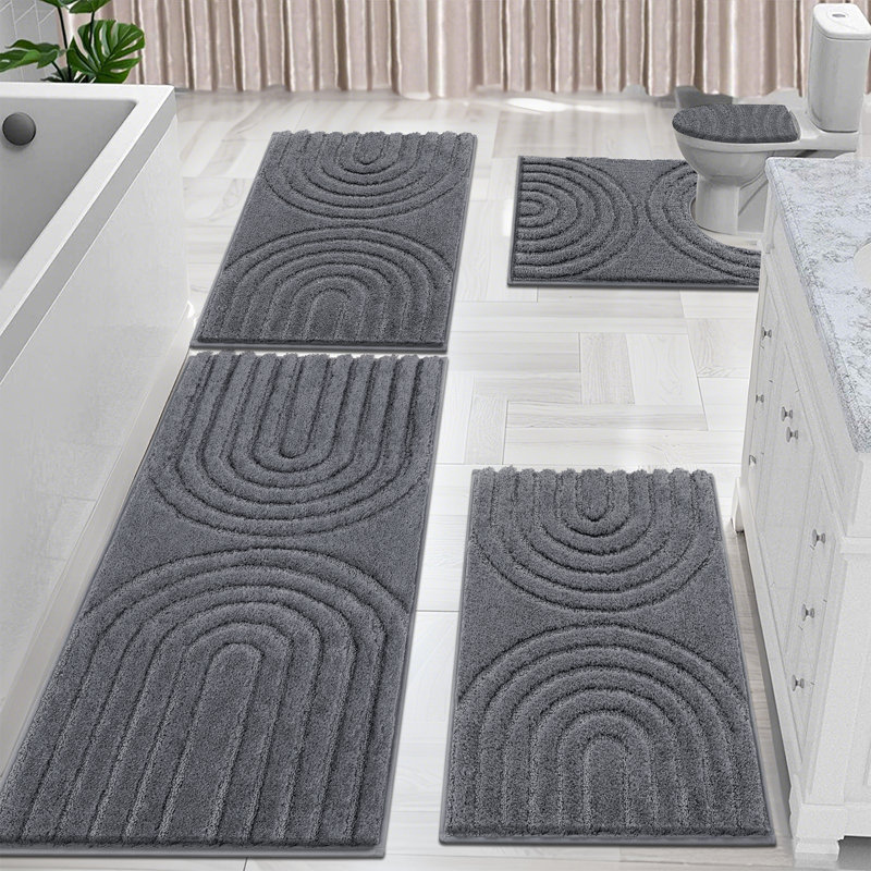 Absorbent Bath Mat Bathroom Rug (Set of 5), Dark Gray
