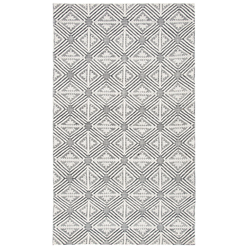 Ivory and Black Flat Woven Wool Rectangular Rug, 5' x 8'