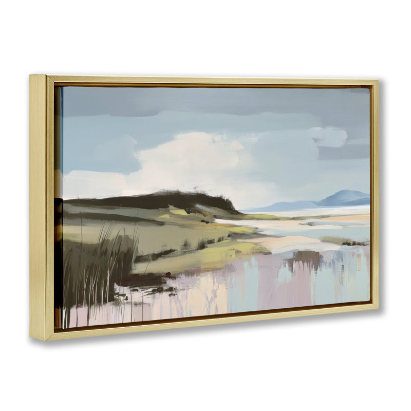 Cadre flottant Modern Verdant Waters, design par Elara Yasna, H 21 po x l 31 po, Cadre flottant métallique doré