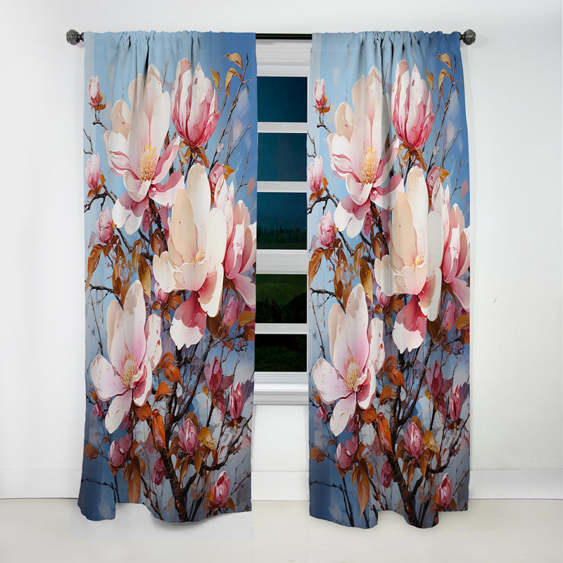 Rideau occultant à motif floral Valdis - Magnolias - 1 panneau, L 52 po x L 120 po
