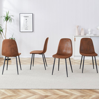 Cody Suede Leather Dining Chairs with Curved Back & Metal Legs