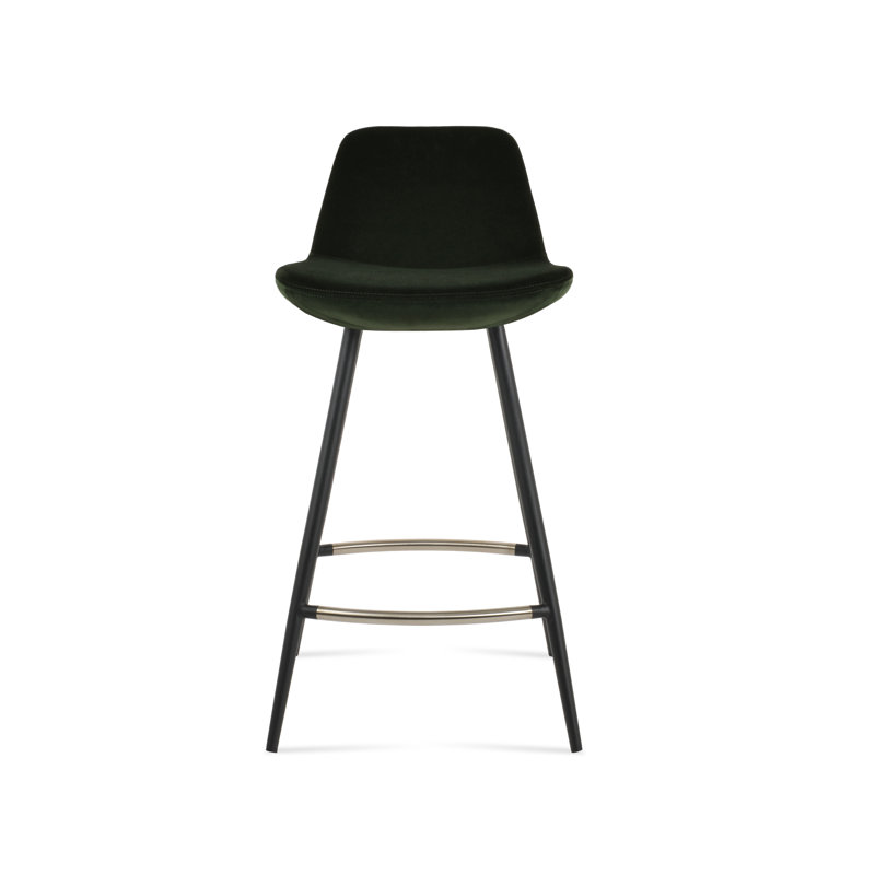 Tabouret de bar et de comptoir Pera Galata, Black/SS, Dark Green Velvet, Bar Stool (29" Seat Height)