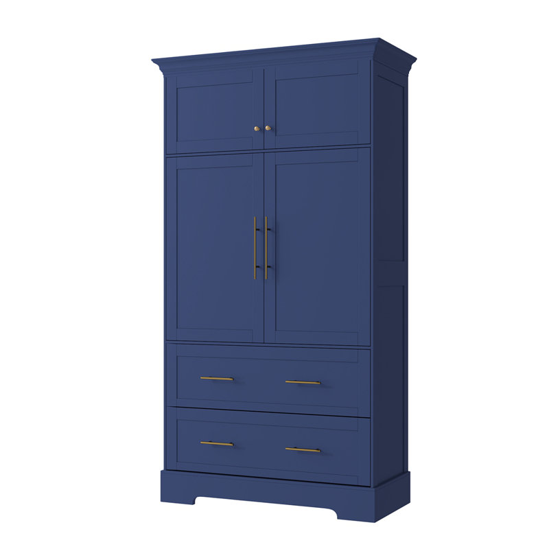 Freestanding Kitchen Pantry Dining Storage Cabinet with Pull-out Trays Drawers and Cake Pan Storage Organizer,Blue, Blue