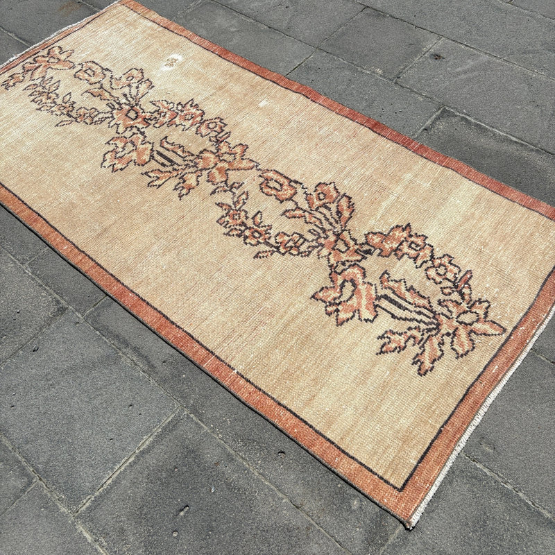 Tapis vintage rétro Oushak à motif tribal oriental - Beige