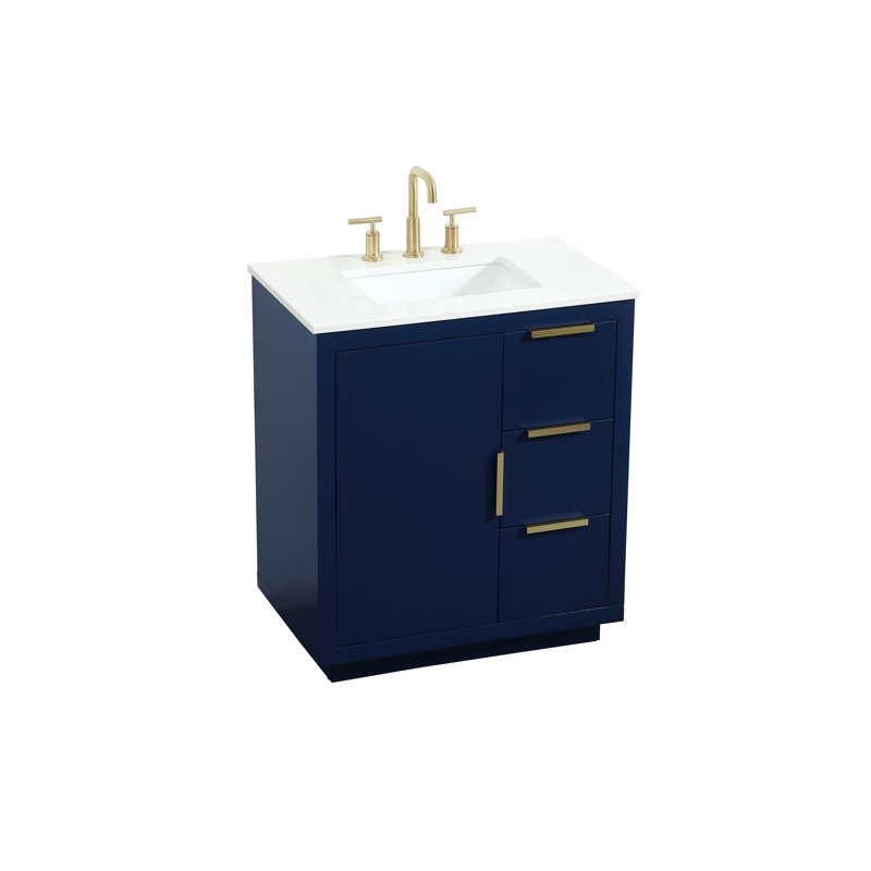 Broadlands 30'' Single Bathroom Vanity with Engineered Marble Top, Blue