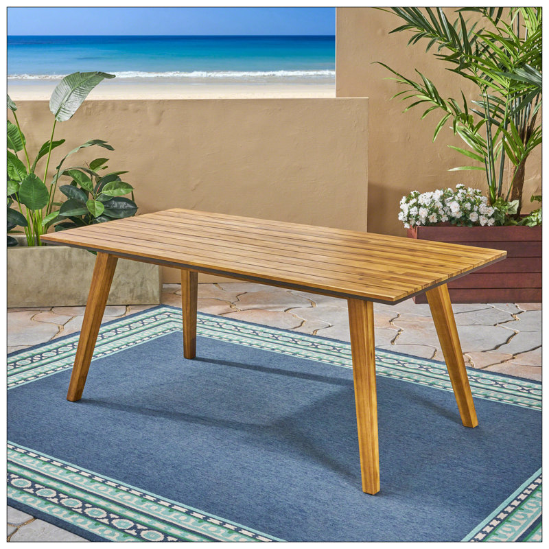 Table de salle à manger d'extérieur en bois d'acacia durable avec des accents de fer rustique pour une utilisation élégante et fonctionnelle du patio