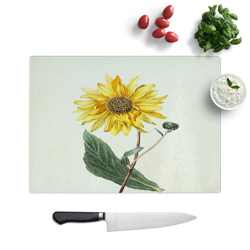 Glass Illustration of A Yellow Sunflower Chopping Board, 39 cm W x 28.5 cm L