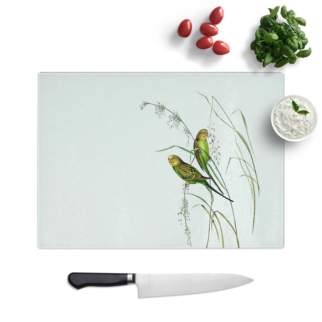 Tempered Glass Warbling Grass-Parakeets by Elizabeth Gould Chopping Board