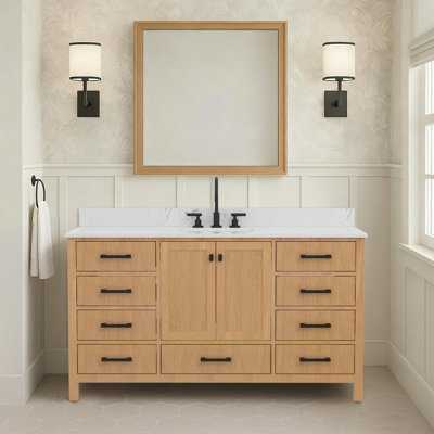 60'' Free-standing Single Bathroom Vanity With Engineered Stone Vanity Top