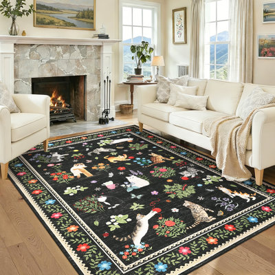 Tapis d'intérieur moderne à motif de chat 5 x 7 moderne pour animaux de compagnie