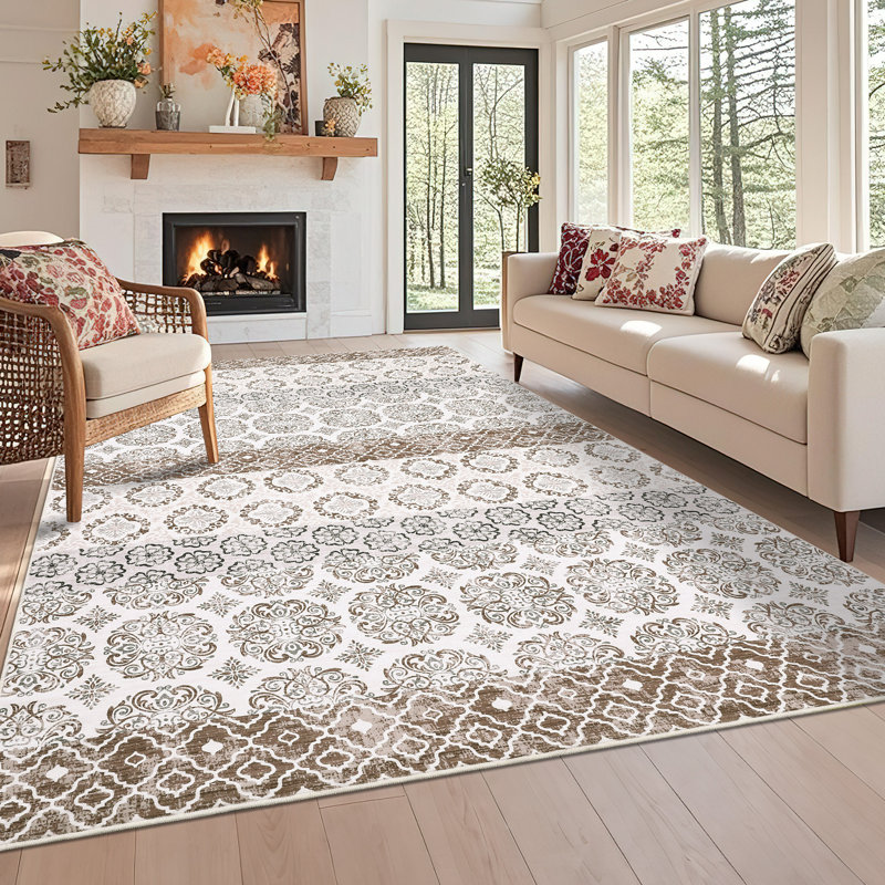 Boho Rugs Washable Rugs for Bedroom Vintage Floral Area Rug Living Room Area Rug Non Slip Non Shedding Stain Resistant Low Pile Folding Floor Cover for Dining Room Nursery Entry