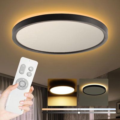 Black Ceiling Light Fixture With Remote Control, With 3000K Warm Nightlight, 12Inch 24W Flush Mount Ceiling Light, 3 Light Color Changeable, Brightness(10% To 100%) Adjustable