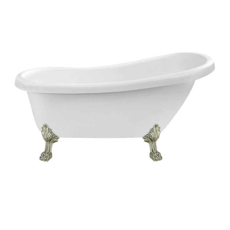 Baignoire de trempage sur pieds 61 po et plateau en bambou Streamline, Nickel brossé, Nickel brossé