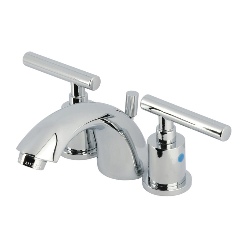 Kingston Brass Manhattan Two-Handle 3-Hole Deck Mount Mini-Widespread Bathroom Faucet with Pop-Up Drain, Polished Chrome
