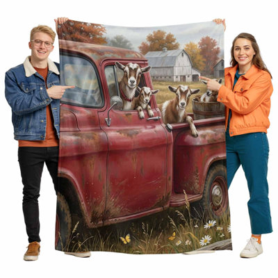 Couverture en flanelle polaire, motif vintage camion rouge, moutons de ferme, douce, chaude et moelleuse, style champêtre, fleurs sauvages, toutes saisons, légère, idéale pour canapé, lit ou voyage, 101,6 x 127 cm