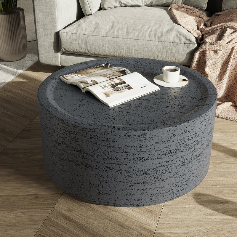 Table basse ronde 28 po d'intérieur en béton moderne pour salon, gris foncé, Gris foncé