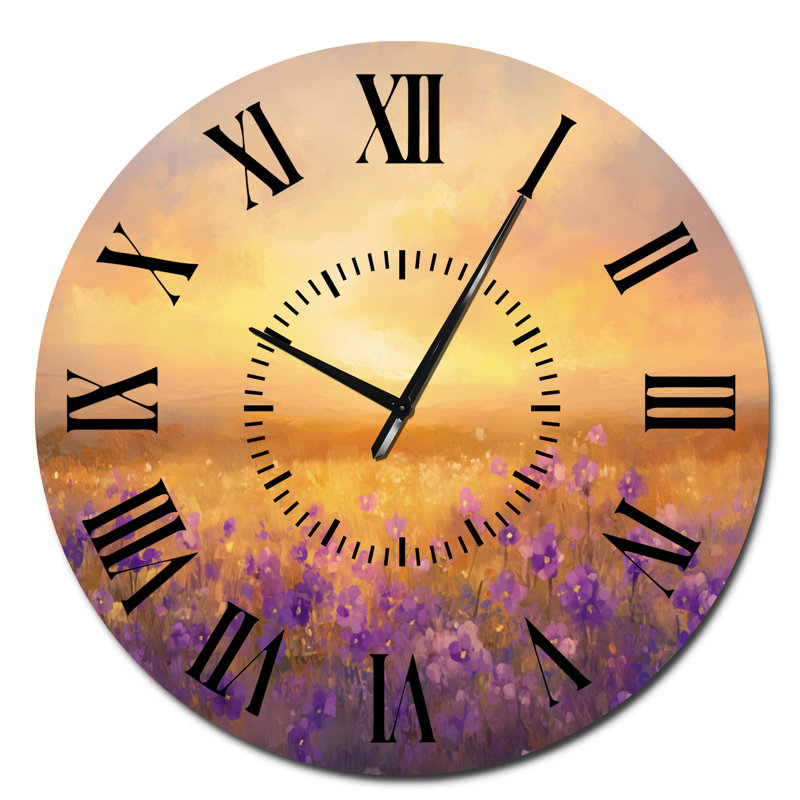 Horloge murale Golden Hour Violet Field - Floral, Surdimensionné