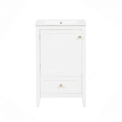 Meuble-lavabo de 20 po avec lavabo, armoire de salle de bain avec porte à fermeture douce, support de rangement et tiroir