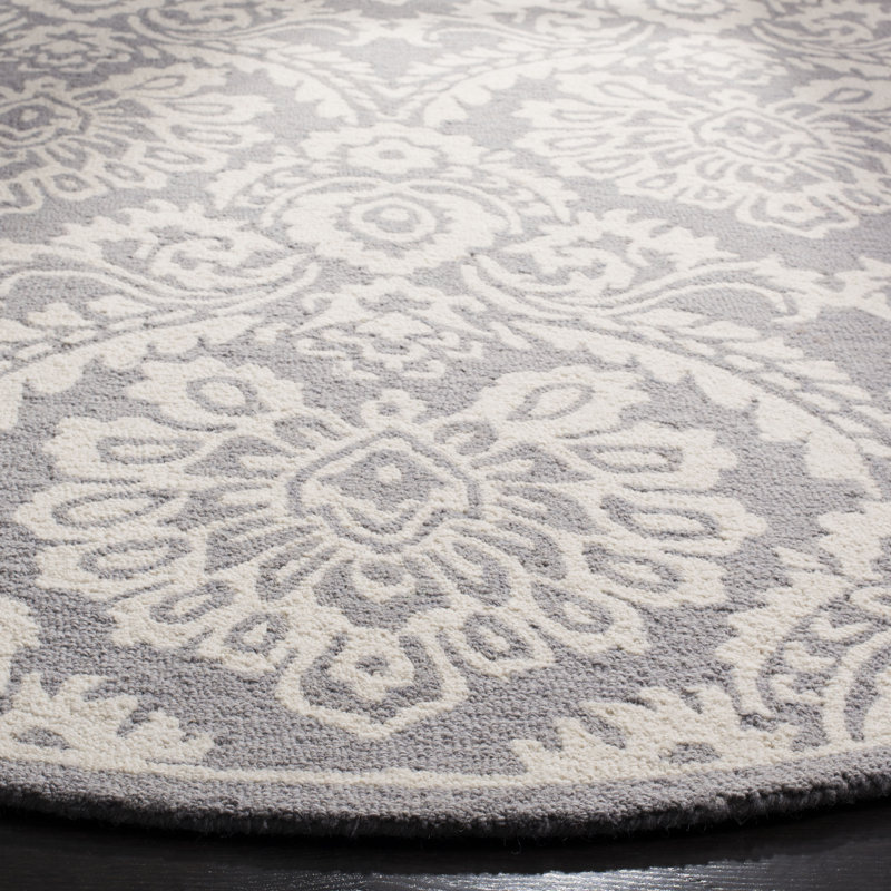 Tapis ivoire / gris en laine fait à la main Tansy, Rond 6 pi