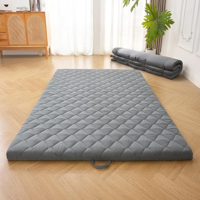 Japanese Floor Mattress, Foldable Futon Sleeping Pad, Roll Up Floor Bed for Camping and Home Use, Grey