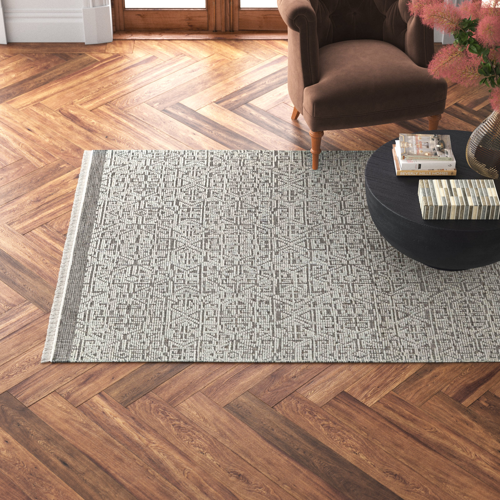 Savelle Natural Hand-Knotted Abstract Rug, Rectangle 7'6" x 9'6"
