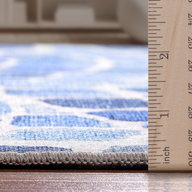 Tapis intérieur / extérieur lavable à la machine Emery, Rectangle 4pi x 6 pi, Blue