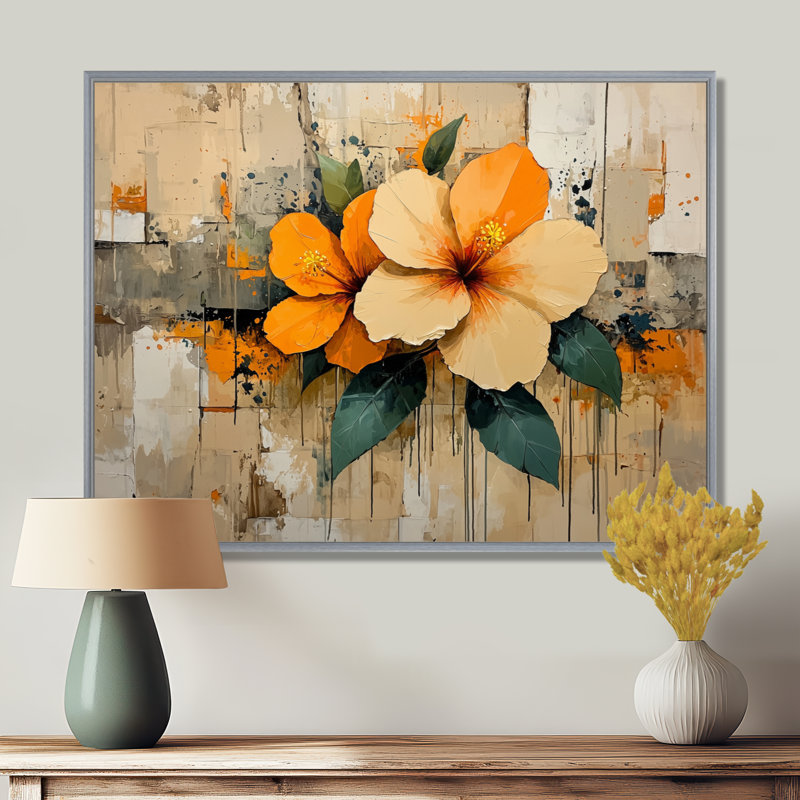 Cordaro, désert, fleur d'hibiscus II - Hibiscus, art mural, Argent argent, H 12 po x l 20 po, Impression encadrée flottante
