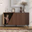 Table d'appoint 2 en 1 moderne en noyer avec porte à ressorts, bac à litière pour chat avec scatcher pour chat en sisal