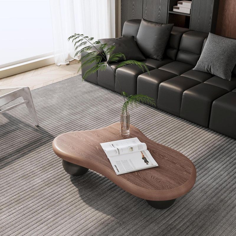 Table basse de 40 pouces en forme de nuage avec 3 pieds sphériques pour le salon, pieds noyer noirs