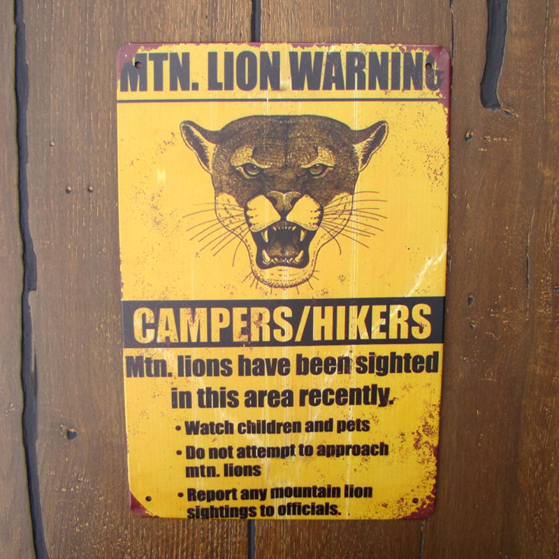 Metal Mountain Lion Warning Sign