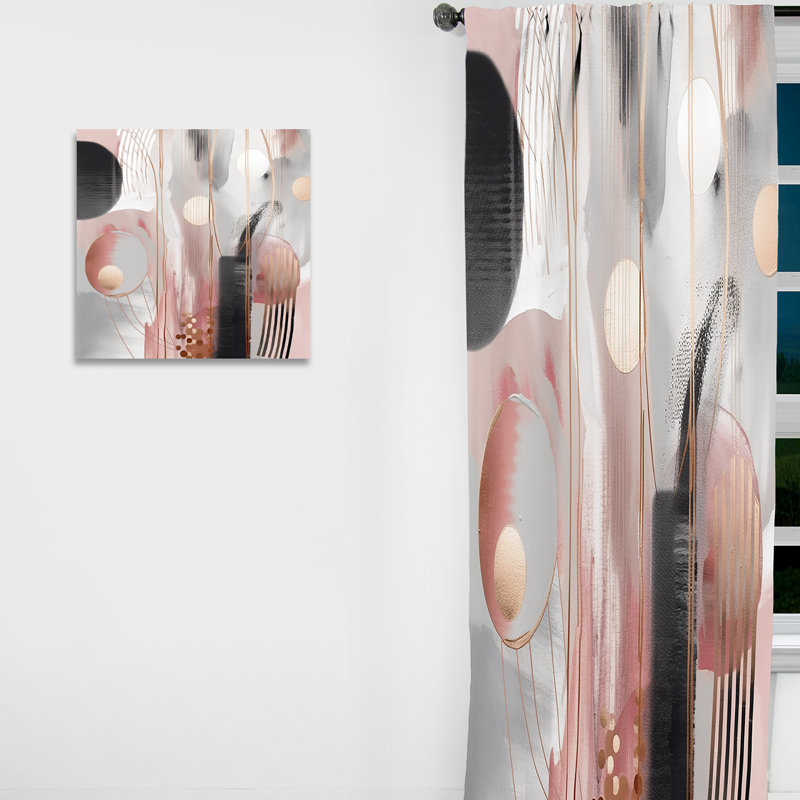 Hachiro - Pink Rose Gold Circle Complexity II - Modern Curtain - Velvet Room Darkening - 1 panel, 52" W x 120" L