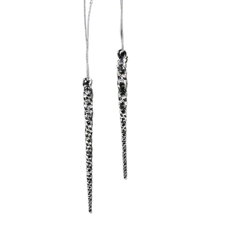 Set of 12 Clear Twisted Glass Icicle Ornaments