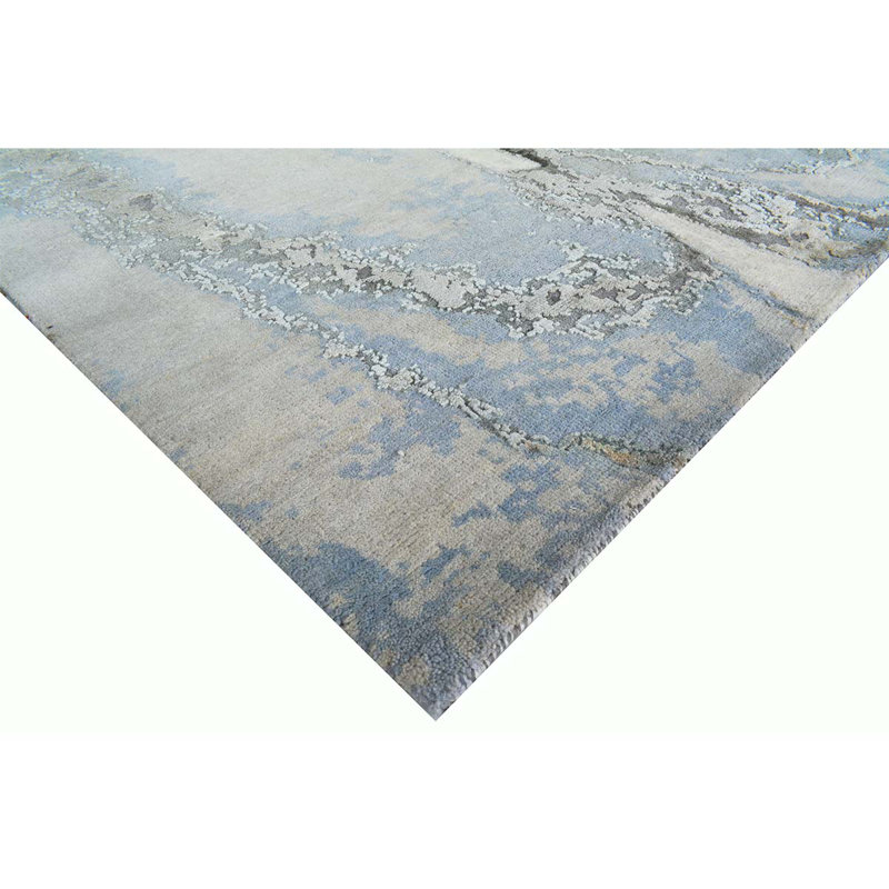 Handmade Silk and Wool Abstract Area Rug, Rectangle 8' x 10'