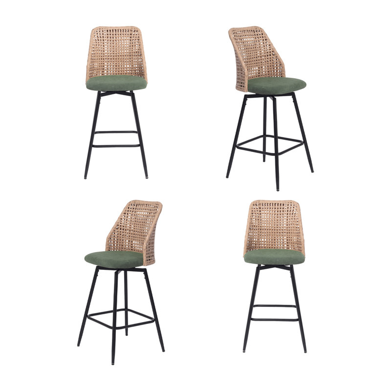 Swivel Upholstered Rattan Back Counter & Bar Stool, Green
