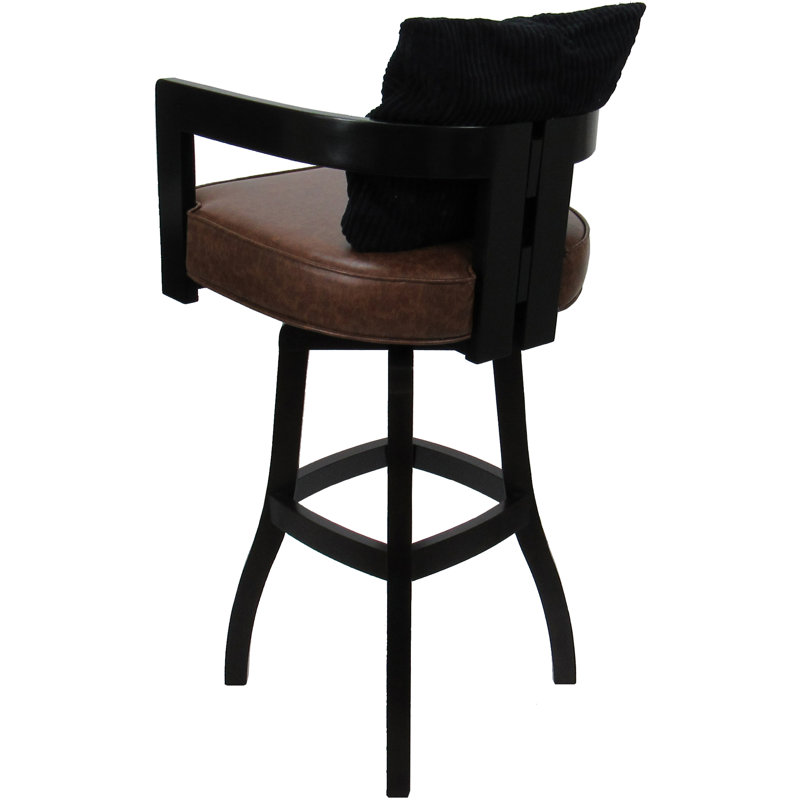 Megill Swivel Wood Extra Tall Bar Stool - Vinyl With A Pillow, Black/Brown