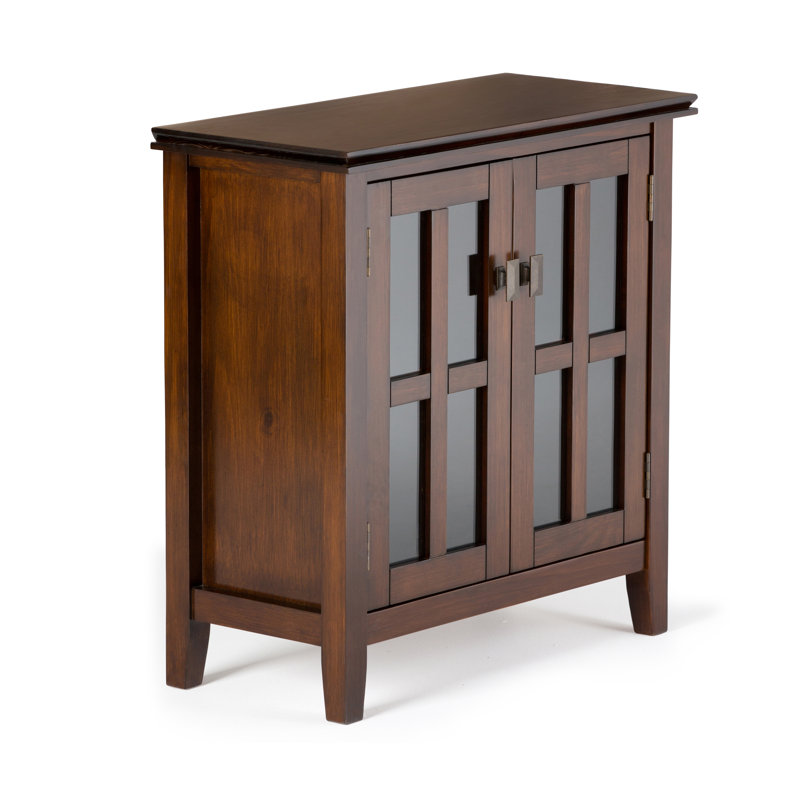Russet Brown Solid Wood Low Storage Cabinet with Glass Doors