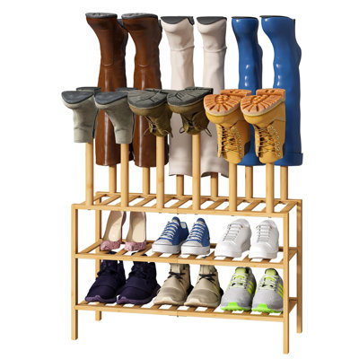 Boot Rack Organizer Tall Boots with Shoe Rack for Closet, Bamboo Wood Shoe Shelf Storage Organizer for Entryway,(Natural)